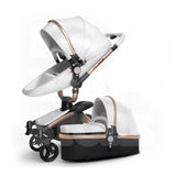 White Stylish Baby Carriage - Stroller and Umbrella Gift