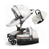 White Stylish Baby Carriage - Stroller and Umbrella Gift